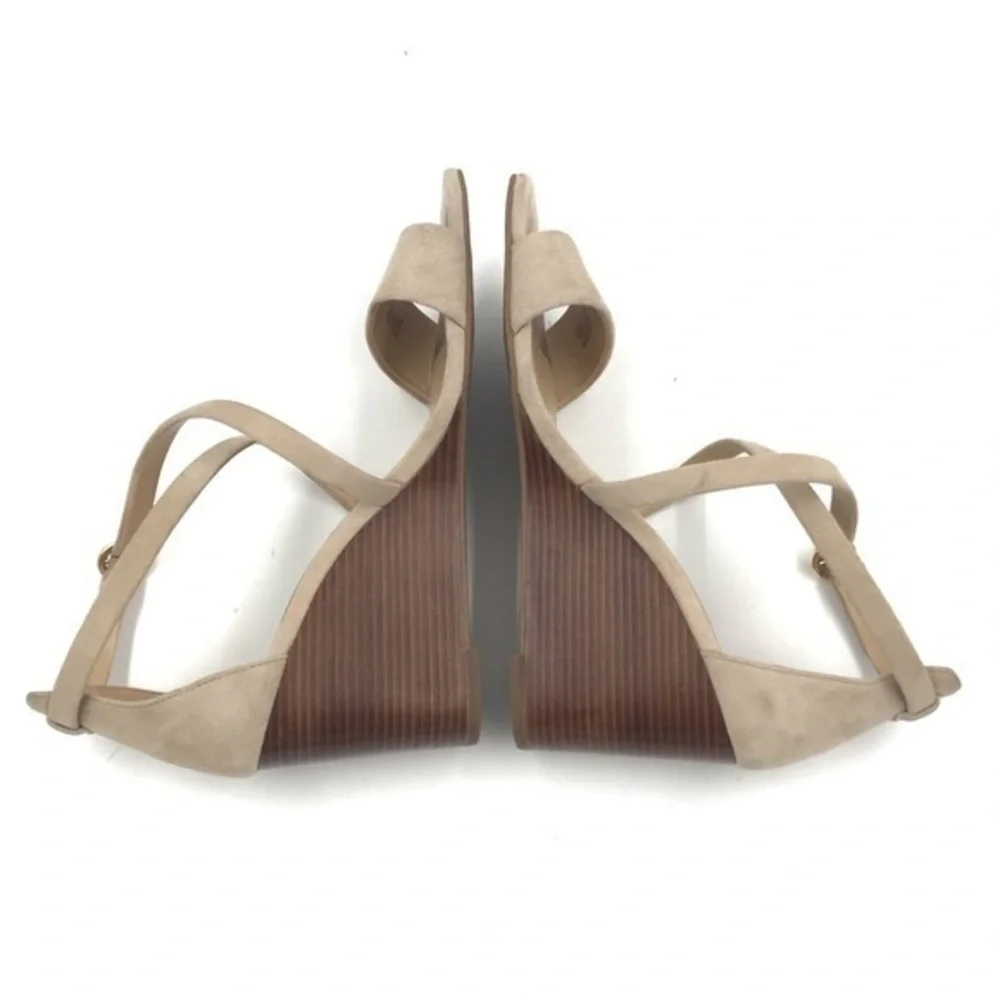 Michael Kors Cream Suede Leather Strappy Wood Wedge Heels Size 8
